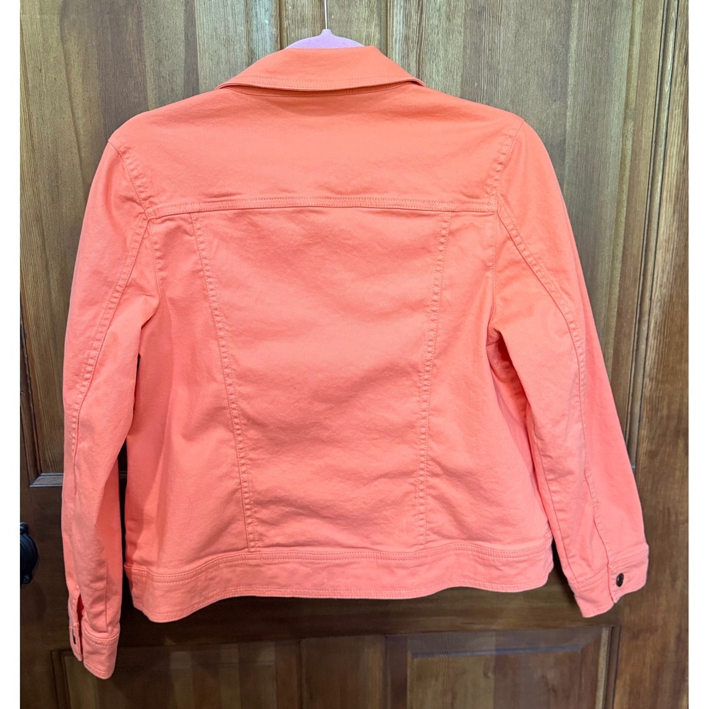 Appleseeds Petites Coral Papaya Denim Trucker Jacket Stretch Cotton PM - Picture 6 of 7